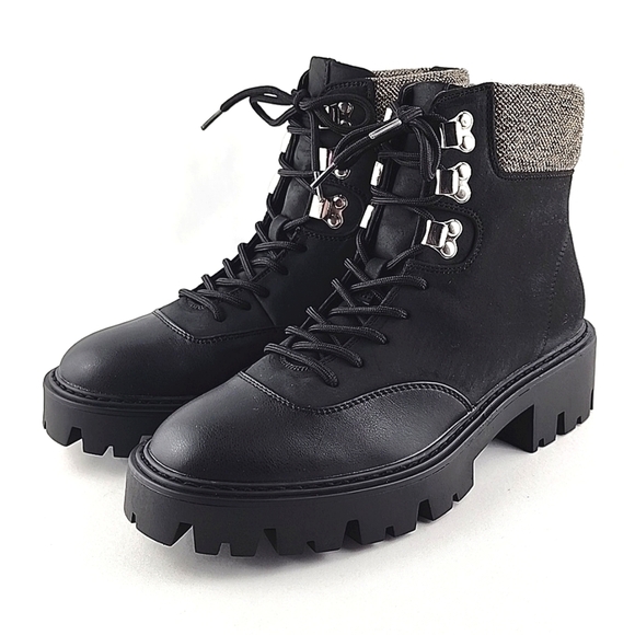 NWT ONLY Betty Women's Black Lace-Up Faux Leather Ankle Boots Chunky Sole Sz 38 - Picture 5 of 12